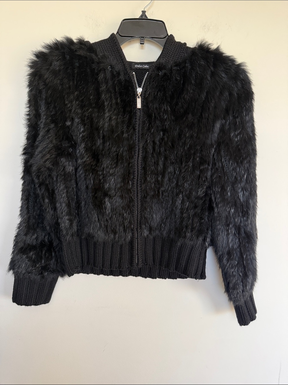 Dolce Cabo Black Faux Fur Bomber Hoodie Sweater